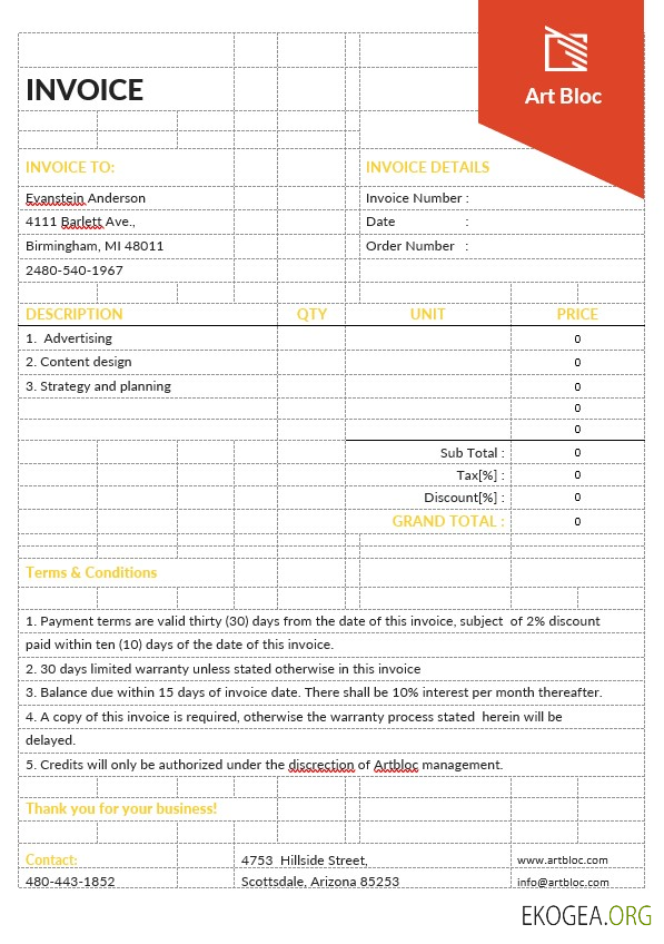 Modèle de facture de directeur artistique